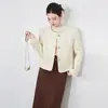 2433604-Estilo Corto Cuello Redondo Moda Elegante Chaqueta Superior de Invierno Nueva para Mujer en Tejido 100% Lana