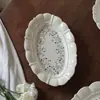 Prato de Tigela Floral Azul Retrô Francês Prato de Cerâmica Tigela de Cerâmica Renda de Alto Valor Prato de Sobremesa Tigela de Salada