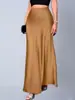 Comercio Exterior Ropa de Mujer Estilo Europeo y Americano Falda de Imitación Seda 2025 Primavera y Otoño Nueva Falda Larga Simple de Satén Venta al por Mayor