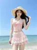 Princesa en FugaBonita Falda con Volantes Estilo Cubre-Traje que Oculta el Vientre y Te Hace Ver Delgada, Estilo Puro y Atractivo, Traje de Baño para Mujer para Vacaciones y Aguas Termales, Traje de Baño de Dos Piezas