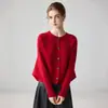 Cárdigan de cachemira rojo con cuello redondo, nuevo estilo otoño/invierno, suéter de punto holgado, de un solo botón, prenda exterior casual
