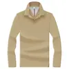 Camisa polo de manga larga para hombre de estilo business de alta gama, hecha de 100% algodón mercerizado, una camiseta casual de manga larga de color liso para hombres de mediana edad