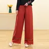 Pantalones Cortos de Pierna Ancha Holgados Adelgazantes Casuales Artísticos Retro Bordados Estilo Étnico Algodón y Lino de Otoño e Primavera del Sudeste Asiático