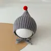 Otoño e Invierno Nuevo Bebé Gorro de Punto con Orejas de Caqui Orejas Cuadros Lindas Atado de Cinta Gorro Cálido de Lana para Bebé