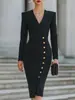 Vestido ajustado de cuello en V de manga larga con pliegues y abertura lateral, transfronterizo de Amazon europeo y americano