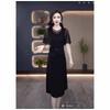 Dropshipping 2025 Vestido Falso de Dos Piezas de Seda Hielo 2025 Elegante Adelgazante Negro para Mujer