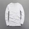 Camiseta Masculina Estilo Japonês de Outono Nova de Algodão Bambu Manga Longa Gola Redonda Camiseta Masculina 100% Algodão Camisa Básica Lisa Casual