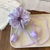 Laço de Cabelo Fofo de Flor Tulipa com Fita para Meninas, Corda para Rabo de Cavalo e Coque, Acessórios de Cabelo para Meninas