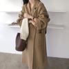 Chic Coreano Invierno Nuevo Estilo Temperamento Francés de Alta Gama Abrigo de Lana Largo con Lazo Cinturón de Cintura Bolsillo Grande para Mujer
