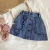 Saia Jeans Versátil com Renda Estilo Coreano Nova Primavera/Verão com Bolso de Renda Saia Jeans Meia-Saia Infantil Jeans Nova 2026