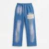 Jeans de Pierna Ancha con Salpicaduras Pintados a Medida para Hombre Jeans de Pierna Ancha con Múltiples Bolsillos Estilo Graffiti para Hombre Jeans para Hombre de Marca Trendy Americana