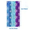 Conjunto de decoração de festa de aniversário com tema de gelo azul e roxo e flocos de neve, com banner, toppers de bolo em colmeia e decorações de parede de fundo