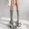 Meias Cinzas com Laço Estilo Ballet Primavera e Verão Meias Finas para Pernas Empilhadas Jk Outono Meias Doces de Algodão com Fita