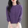 Cárdigan grueso y elegante de punto trenzado para otoño e invierno para mujer, abrigo corto de punto con cuello redondo, prenda exterior de punto de corte holgado