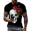 2024 Aliexpress Comércio Exterior Amazon Manga Curta Masculina Série Caveira Estampa Digital Estilo Retrô Secagem Rápida