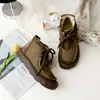 Sapato de Couro Artesanal de Couro de Vaca Forrado com Lã de Algodão para Mulheres no Inverno Quente Estilo Florestal Costurado à Mão Botas de Algodão Sola Macia Sola Grossa Inverno Novo