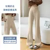 Pantalones acampanados de capa de aire modal, pantalones de chándal adelgazantes de cintura alta sin costuras con cordón, pantalones deportivos largos blancos para mujer de talla grande