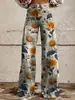 Calça comprida de corte solto com estampa digital 3D estilo retro novo transfronteiriça, jeans flare 100% algodão feminino, calça casual