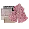 Lenço Longo Versátil de Cor Sólida com Renda Bordada Flor Trompete Pérola Chiffon Leve Respirável Lenço de Cabeça Xale de Chiffon
