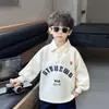 Polo Q10 para niños, elegante diseño de otoño, sudadera de manga larga con cuello, estampado de letras, jersey de corte holgado