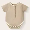 Mameluco de gasa para bebé de manga corta, nuevo modelo de verano, cómodo, transpirable, absorbente de sudor, traje para gatear para bebés, mameluco de gasa tipo burbuja para niños