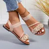 Sandalias Romanas Planas al por Mayor Transfronterizo Europeo y Americano Comercio Exterior Nuevo Estilo 2025 Nuevo Estilo Tallas Grandes de Moda Florales de Verano al por Mayor Tallas Grandes