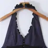 Vestido de moda nuevo 2026 estilo europeo y americano transfronterizo para mujer, de cuadros, sin espalda, entallado en la cintura, con cuello halter y falda acampanada