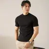 Camiseta Básica de Manga Corta de Algodón Puro de Gama Alta para Hombre con Cuello Medio Alto y Camiseta de Cuello Medio Ajustada para Hombre en Gris para Otoño e Invierno