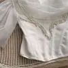 Top Tubo Blanco Resistente con Perlas para Mujer, Corsé de Corte Delgado de Alta Gama