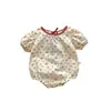 Macacão de Bebê Leve de Verão Macacão Floral de Manga Curta para Menina com Laço Estiloso Estilo Coreano Macacão Triângulo