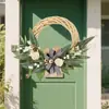 Guirnalda Decorativa Artificial para Puerta Principal de Primavera y Verano Guirnalda Artificial de Camelia para Acción de Gracias Lazo de Lino Colgante para el Hogar