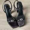 Sandalias negras de tacón grueso con punta cuadrada para mujer, nuevo estilo de verano, tacones altos de plataforma de una sola tira, zapatos de moda versátiles de punta abierta para mujer