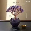 Cuenco del tesoro de grava de cristal natural, árbol de cristal con base de cerámica, árbol de la fortuna de cristal amarillo, decoración de la fortuna para la entrada del vestíbulo de la sala de estar