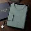 Suéter Masculino de Cashmere de Dupla Camada, Gola Redonda, Pulôver Leve Business Casual, Camada Base de Malha de Lã, Suéter de Manga Longa