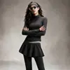Novo Conjunto Fitness com Zíper e Gola Alta Calça Saia Falsa de Duas Peças Cintura Alta Anti-Exposição Calça Saia Secagem Rápida Modelagem Yoga