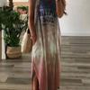Vestido casual holgado de punto con cuello en V, falda con abertura hasta el tobillo, degradado, sin mangas para mujer