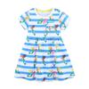 Vestido de verão para meninas, estilo europeu e americano, listrado, estampado, infantil, saia de princesa, malha, algodão, gola redonda, saia de manga curta