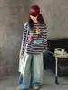 Camiseta de Manga Larga para Niñas de Primavera y Otoño Ropa Infantil Top Rayado de Dibujos Animados Camiseta de Cuello Redondo Conjunto Versátil para Jeans