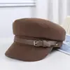 Gorra octogonal de lana para otoño e invierno de fábrica, con hebilla de cinturón de cuero, gorra de repartidor, adelgazante, gorro cálido retro británico