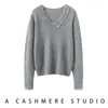 Camiseta base de cashmere com decote V em renda puramente sensual para mulheres, camada interna quente de alta qualidade estilo francês, novo top de tricô de outono