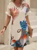 Transfronterizo Amazon Temu Tendencia de Moda Tropical Estampado Manga de Murciélago Sencillo para el Trabajo Vestido Mujer