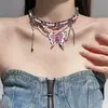Colar com Borboleta Vermelha e Franja para Mulheres, Doce e Cool Sexy Elegante, Corrente de Clavícula com Design de Luxo Acessível, Fashion e Exagerado de Nicho