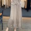 100% Lã Pura Outono e Inverno 2026 Novo Cardigã Curto de Tricô com Gola Redonda para Mulheres Novo Conjunto Elegante de Saia Estilo Chinês