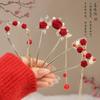 Novo Chinoiserie Red Rose U-shaped Tassel Hairpin Feminino High-end Hairpin Artefato Horse Face Saia Hairpin Acessórios Headwear