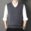 Chaleco de Lana para Hombre Otoño Invierno Moda Color Sólido Tejido Chaleco Base de Cuello en V para Hombre Chaleco sin Mangas para Papá