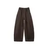 Calça esportiva marrom de barra curva para mulheres, novo modelo de outono 2026, cintura alta, modelagem que emagrece, solta, perna reta, calça casual de perna larga para baixinhas