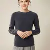 Tejido de Punto Base 100% Cachemir Puro para Mujer, Cuello Redondo, Patrón de Asiento, Tejido de Punto de Manga Larga, Tejido de Punto de Color Puro de Moda para Otoño e Invierno