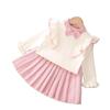 Conjunto de Duas Peças com Manga Flip de Laço Estilo Coreano Moda Feminina Tesouro Outono e Inverno Novo Vestido Suéter Infantil
