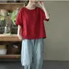 2026 Novo Estilo Artístico Simples Casual Manga Curta Camiseta para Mulheres Verão Solta e Versátil Cor Pura Casual Pulôver Top para Mulheres