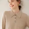 25 Novidades Outono/Inverno Suéter de Caxemira Gola Polo Cardigan Tricotado Feminino Suéter Solto Jaqueta com Bolso Camisa Elegante